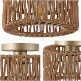 Omar 8 in. 1-Light Modern Bohemian Metal and Cross Woven Paper Rope Drum LED Flush Mount