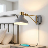 Lynn 15" Swing Arm Modern Midcentury Iron USB Charging Port LED Sconce Grey/Brass Gold – MAIN-ROOM