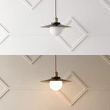 Hadley 14.5" 1-Light Scandinavian Farmhouse Iron/Frosted Glass LED Pendant - JONATHAN Y