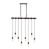 Rhys 40" 8-Light Vintage Industrial Driftwood Iron LED Linear Chandelier with Height Adjustable Bulbs - JONATHAN Y