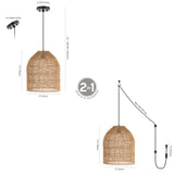 Koda 13" Farmhouse Coastal Bohemian Rattan 180" Cord Plug-In or Hardwired LED Pendant - JONATHAN Y