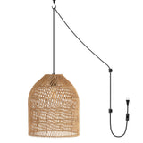 Koda 13" Farmhouse Coastal Bohemian Rattan 180" Cord Plug-In or Hardwired LED Pendant - JONATHAN Y