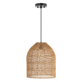 Koda 13" Farmhouse Coastal Bohemian Rattan 180" Cord Plug-In or Hardwired LED Pendant - JONATHAN Y