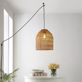 Koda 13" Farmhouse Coastal Bohemian Rattan 180" Cord Plug-In or Hardwired LED Pendant - JONATHAN Y
