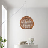 Raya 19" Farmhouse Coastal Rattan 180" Cord Plug-In or Hardwired LED Pendant - JONATHAN Y