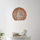 Raya 19" Farmhouse Coastal Rattan 180" Cord Plug-In or Hardwired LED Pendant - JONATHAN Y