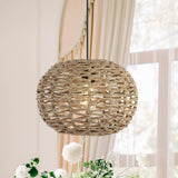Isla 14" Farmhouse Coastal Rattan 180" Cord Plug-In or Hardwired LED Pendant - JONATHAN Y