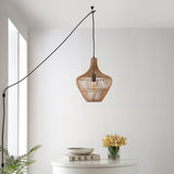 Lucas 13" Farmhouse Coastal Rattan 180" Cord Plug-In or Hardwired LED Pendant - JONATHAN Y