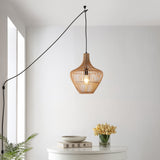 Lucas 13" Farmhouse Coastal Rattan 180" Cord Plug-In or Hardwired LED Pendant - JONATHAN Y