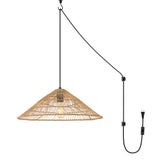 Nova 20.25" Farmhouse Coastal Rattan 180" Cord Plug-In or Hardwired LED Pendant - JONATHAN Y
