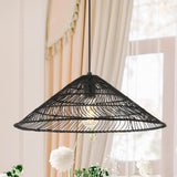 Nova 20.25" Farmhouse Coastal Rattan 180" Cord Plug-In or Hardwired LED Pendant - JONATHAN Y
