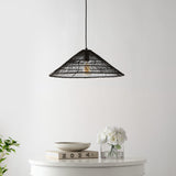 Nova 20.25" Farmhouse Coastal Rattan 180" Cord Plug-In or Hardwired LED Pendant - JONATHAN Y