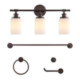 Egan 23.25" 3-Light Classic Cottage Vanity Light with Frosted Glass Shades and Bathroom Hardware Accessory Set - JONATHAN Y