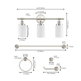 Egan 23.25" 3-Light Classic Cottage Vanity Light with Frosted Glass Shades and Bathroom Hardware Accessory Set - JONATHAN Y