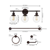 Hugo 24.5" 3-Light Farmhouse Classic Vanity Light with Bathroom Hardware Accessory Set - JONATHAN Y