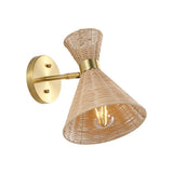 Zoey 10" 1-Light Mid-Century Vintage Retro Rattan/Metal LED Sconce with Adjustable Shade - JONATHAN Y