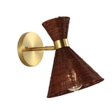 Zoey 10" 1-Light Mid-Century Vintage Retro Rattan/Metal LED Sconce with Adjustable Shade - JONATHAN Y