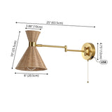 Lily 25" 1-Light Mid-Century Vintage Retro Rattan/Metal USB Charging Swing Arm LED Sconce with Pull Chain - JONATHAN Y