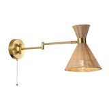 Lily 25" 1-Light Mid-Century Vintage Retro Rattan/Metal USB Charging Swing Arm LED Sconce with Pull Chain - JONATHAN Y