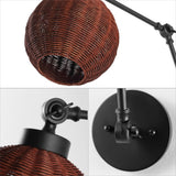 Lyla 22" 1-Light Mid-Century Vintage Rattan Globe Swing Arm LED Sconce - JONATHAN Y