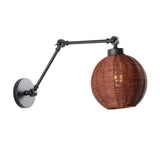 Lyla 22" 1-Light Mid-Century Vintage Rattan Globe Swing Arm LED Sconce - JONATHAN Y
