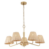 Libby 30" 5-Light Modern Coastal Sleek Woven Rattan/Iron LED Chandelier