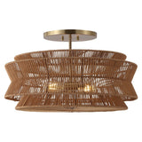 Maya 23.75" 2-Light Bohemian Farmhouse 2-Tier Metal Hand-Woven Paper Rope Tapered Drum LED Semi Flush Mount