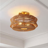 Maya 23.75" 2-Light Bohemian Farmhouse 2-Tier Metal Hand-Woven Paper Rope Tapered Drum LED Semi Flush Mount