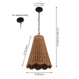 Maria 16" 3-Light Coastal Bohemian Adjustable Hand-Woven Rattan Tapered Scalloped Cylinder LED Pendant