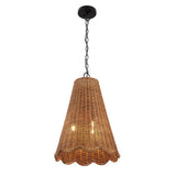 Maria 16" 3-Light Coastal Bohemian Adjustable Hand-Woven Rattan Tapered Scalloped Cylinder LED Pendant