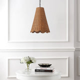 Maria 16" 3-Light Coastal Bohemian Adjustable Hand-Woven Rattan Tapered Scalloped Cylinder LED Pendant