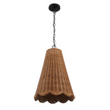 Maria 16" 3-Light Coastal Bohemian Adjustable Hand-Woven Rattan Tapered Scalloped Cylinder LED Pendant