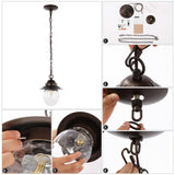 Manteo 8.25" Farmhouse Industrial Iron/Glass Outdoor LED Pendant - JONATHAN Y