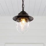 Manteo 8.25" Farmhouse Industrial Iron/Glass Outdoor LED Pendant - JONATHAN Y