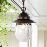 Manteo 8.25" Farmhouse Industrial Iron/Glass Outdoor LED Pendant - JONATHAN Y