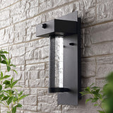 Horizone 5.5" Minimalist Industrial Iron/Glass Seeded Glass with Dusk-to-Dawn Sensor Integrated LED Outdoor Sconce - JONATHAN Y