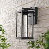 Juno 4.75" Industrial Vintage Iron/Glass Seeded Glass with Dusk-to-Dawn Sensor Integrated LED Outdoor Sconce - JONATHAN Y