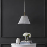 Alden 14.25" 1-Light Classic French Country Iron LED Pendant with Pleated Shade - JONATHAN Y