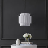 Boden 14.5" 1-Light Vintage Mid-Century Iron LED Pendant with Pleated Shade - JONATHAN Y