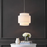 Boden 14.5" 1-Light Vintage Mid-Century Iron LED Pendant with Pleated Shade - JONATHAN Y