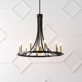 Dante Modern Iron Adjustable Wagon Wheel LED Chandelier with Downlight - JONATHAN Y