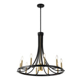 Dante Modern Iron Adjustable Wagon Wheel LED Chandelier with Downlight - JONATHAN Y