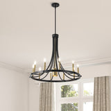 Dante Modern Iron Adjustable Wagon Wheel LED Chandelier with Downlight - JONATHAN Y