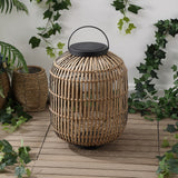 Nara 20.5" Modern Global Faux Rattan Integrated Indoor/Outdoor LED Solar Powered Lantern