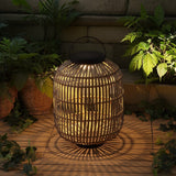 Nara 20.5" Modern Global Faux Rattan Integrated Indoor/Outdoor LED Solar Powered Lantern