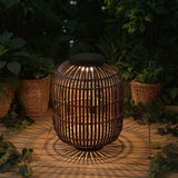 Nara 20.5" Modern Global Faux Rattan Integrated Indoor/Outdoor LED Solar Powered Lantern