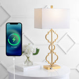 Selina 32" Iron Ogee Trellis Modern LED USB Table Lamp - JONATHAN Y