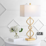 Selina 32" Iron Ogee Trellis Modern LED USB Table Lamp - JONATHAN Y