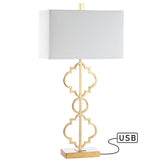 Selina 32" Iron Ogee Trellis Modern LED USB Table Lamp - JONATHAN Y