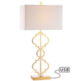 Selina 32" Iron Ogee Trellis Modern LED USB Table Lamp - JONATHAN Y
